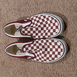 Maroon And white checkered Vans